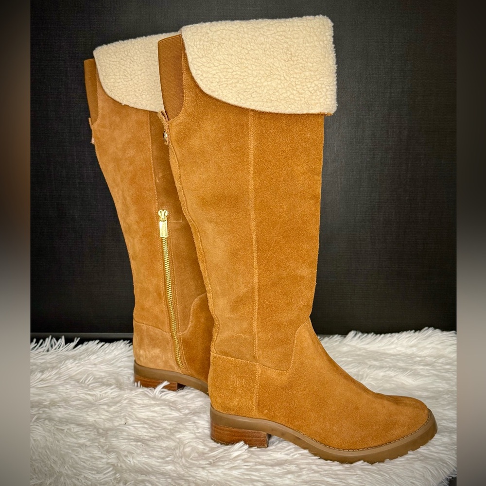 Michael Michael Kors Boots Whitaker Tall Zip Boots Suede Leather Caramel‎ Size 6